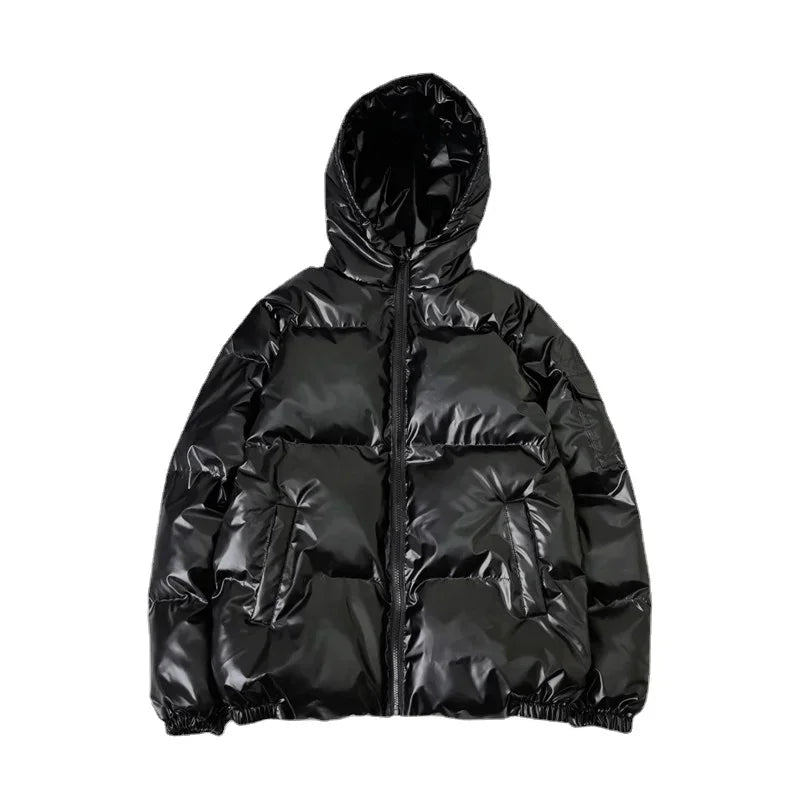 Bright Silver Puffer Jackets Casual Hooded Cotton Wadded Heated Jacket