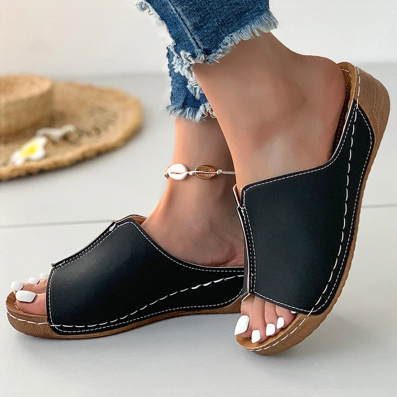Women's Sandals  Soft Heels Low Platform Slippers