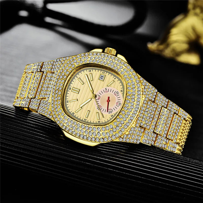 Watches For Men Reloj Hombre Fashion Alloy Band Diamond Calendar Gifts Quartz Wristwatches
