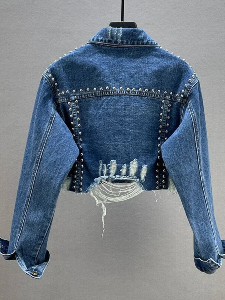 Womens Denim Jacket   Rivet Studded Jean Jacket Women