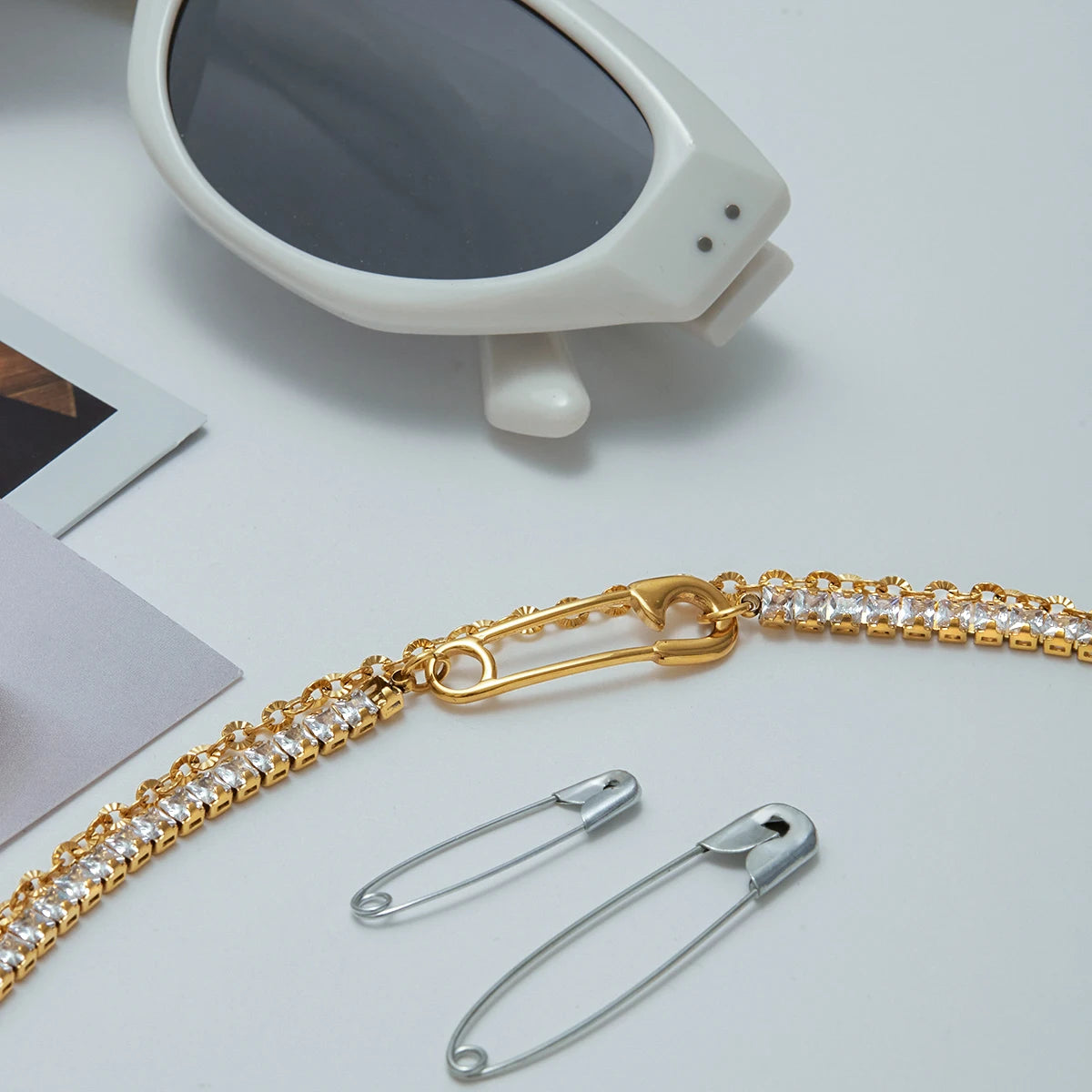 Square White Zircon Bracelet Paper Clip Double layer Bracelet