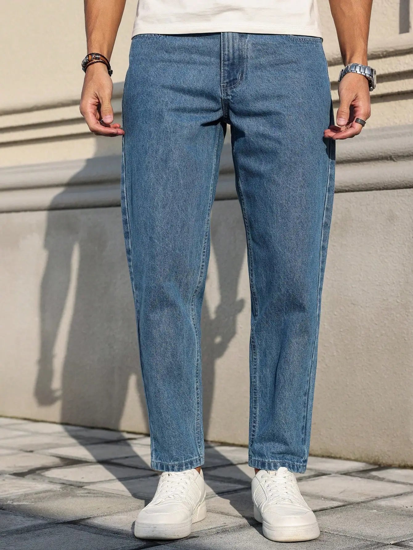 Men's jeans classic blue denim fabric