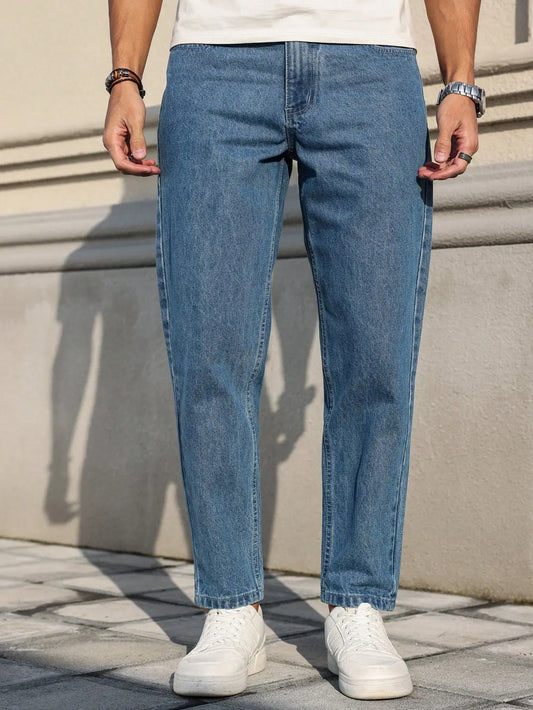 Men's jeans classic blue denim fabric