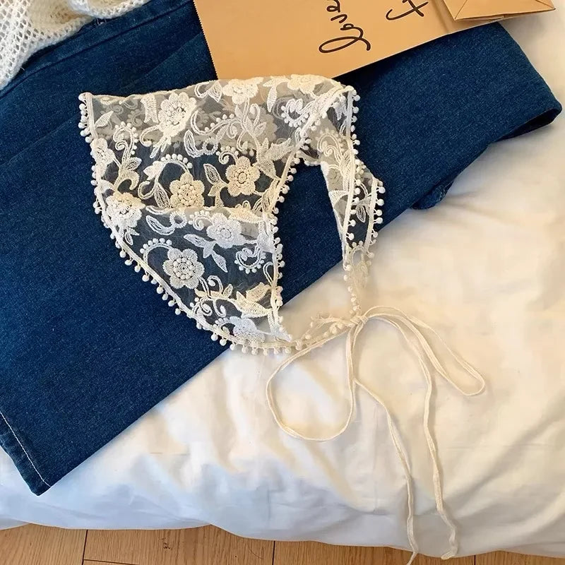 White Woven Floral Lace Hair Scarf Wraps