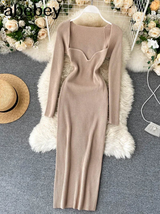 Sexy Strapless Ribbed Knitted Bodycon Dress