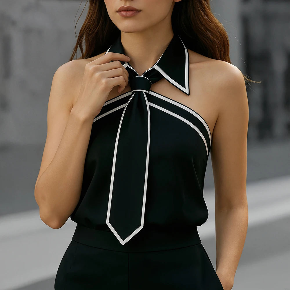 Women's Tank Tops Halter Tie Neck Contrast