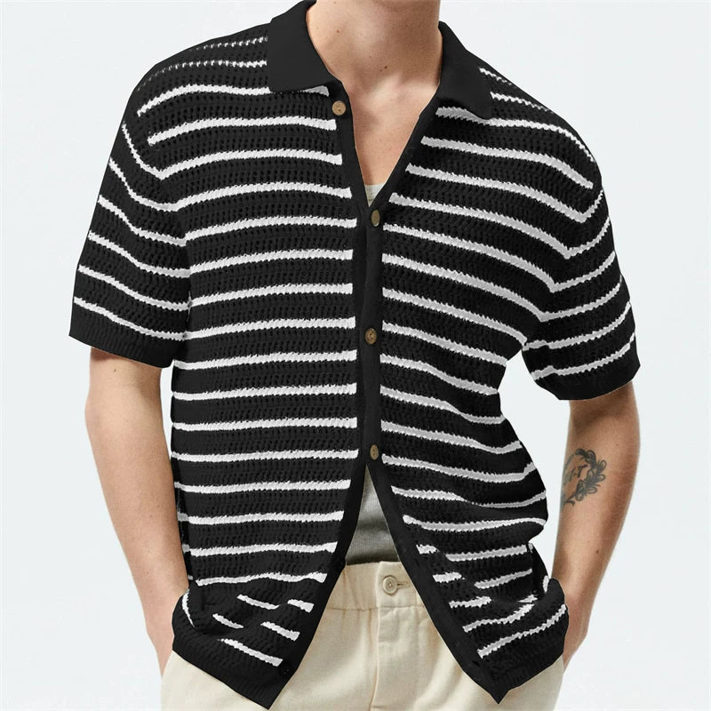 Jacquard Polo Shirts Man Knitwear Business Casual Summer  Viscose Elastic Silky Camisas