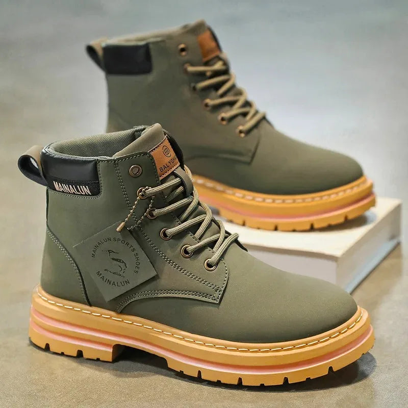 Men's High Top Boots High Quality Casual Leather Boots Lace Up Men Ankle Non-Slip Boot