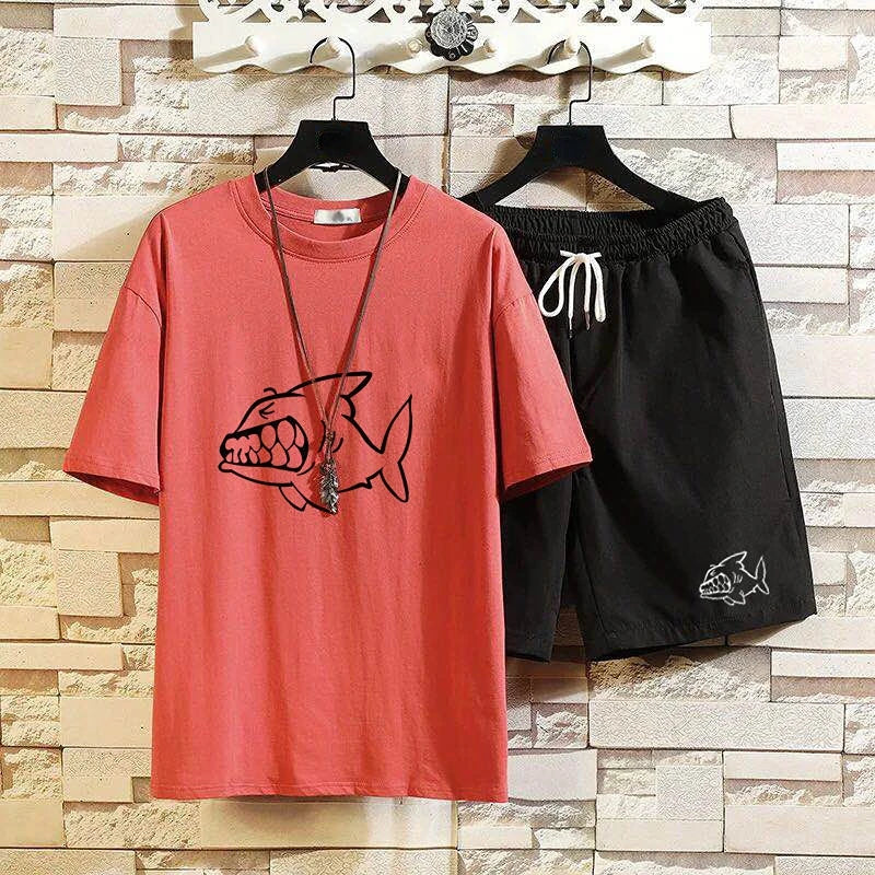 Men's Shorts Sets New InSlim Fit T Shirt  Graphic Stretch