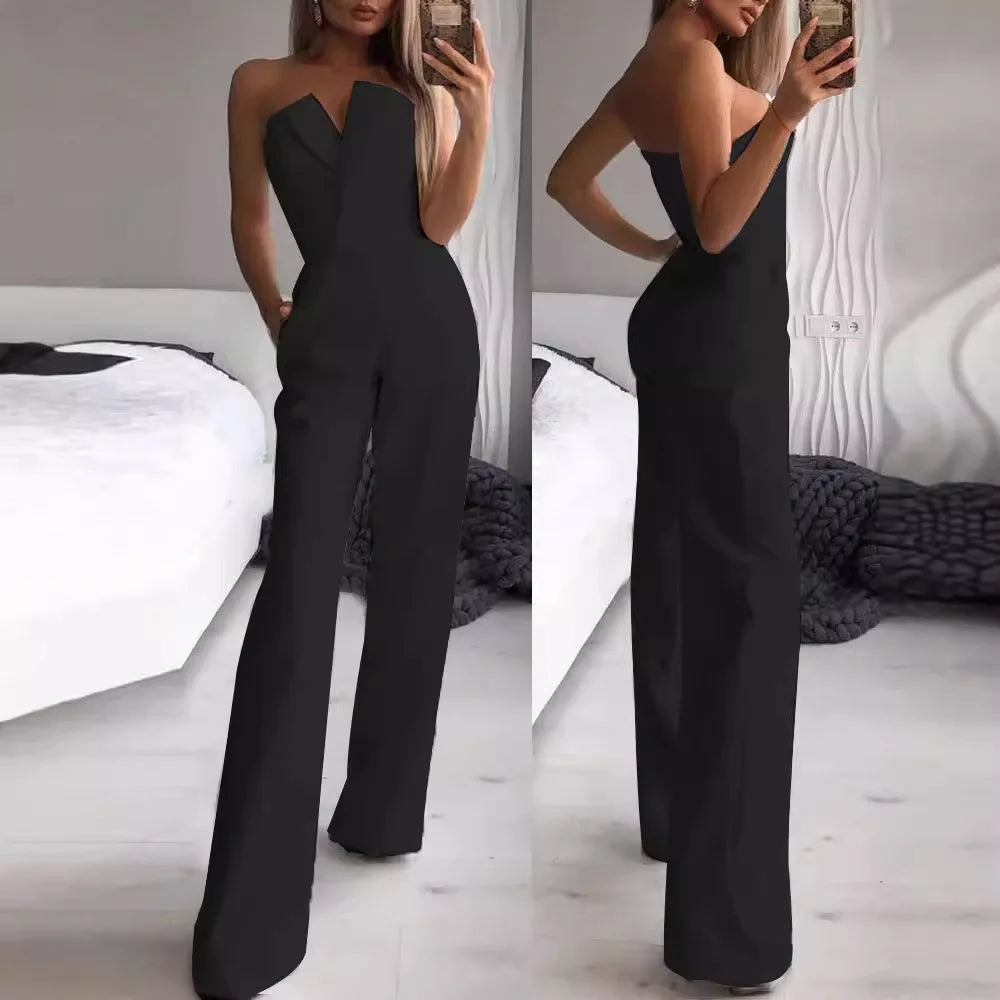 Female Jumpsuit Sleeveless New Slanted Collar