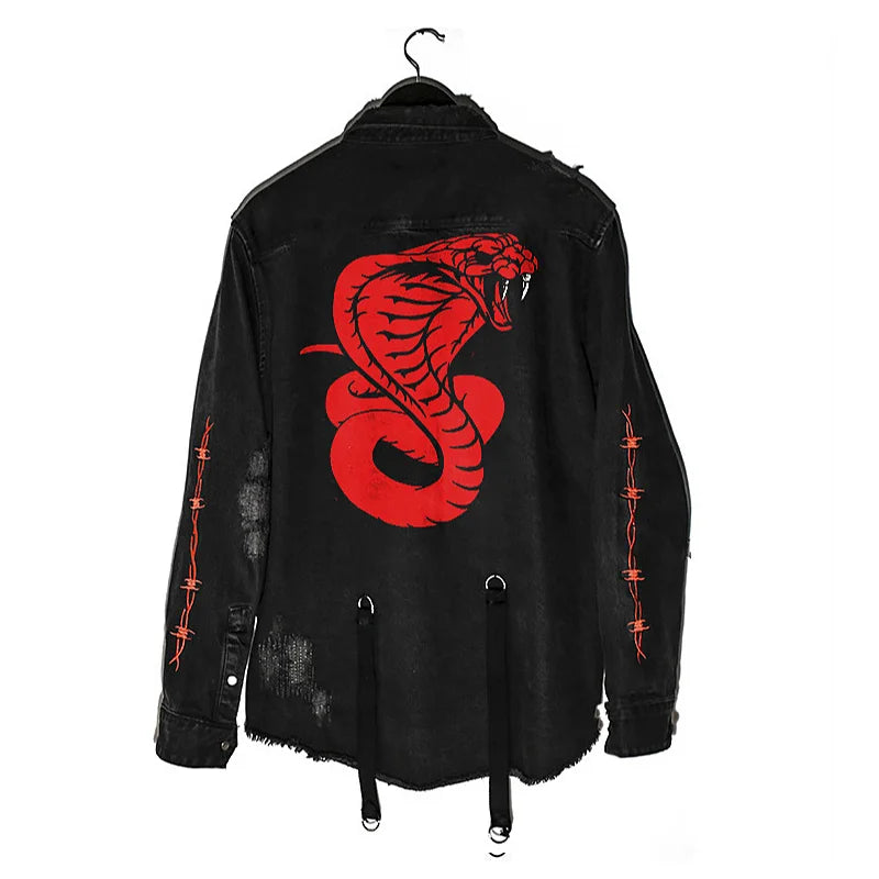 Men's  Fashion Motorcycle Jeans Jackets Causal Cotton Black