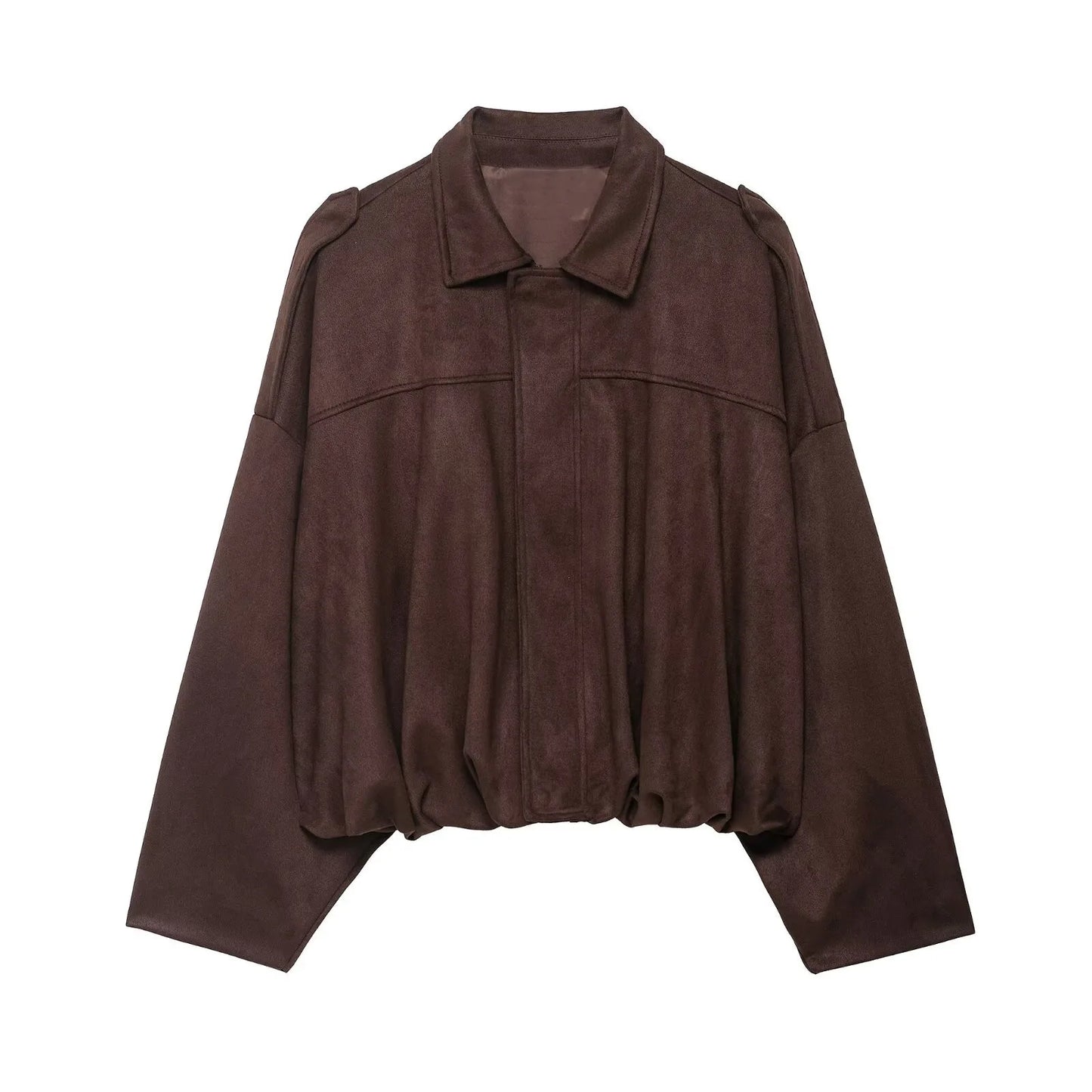 Women's Bomber Jacket Lapel Long Sleeve Zipper Suede Jacket