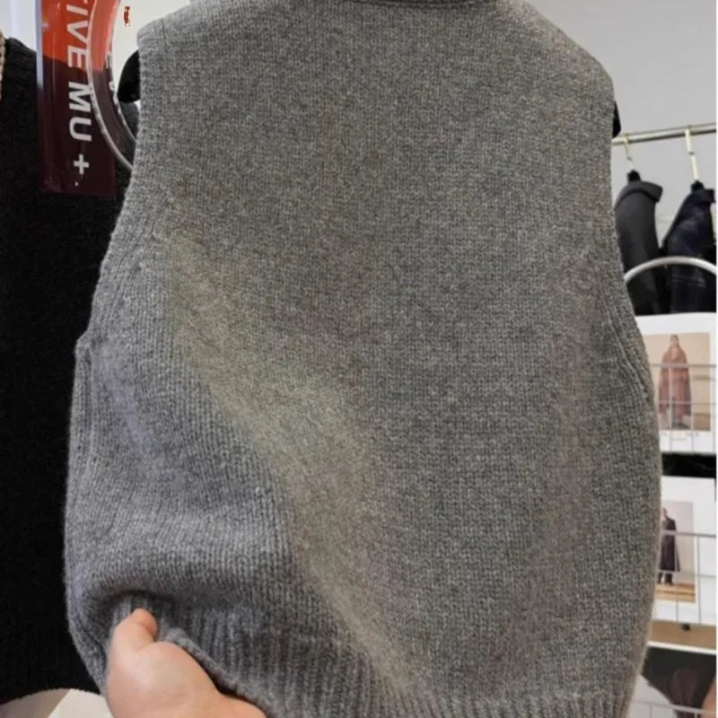 Women Sweater Vests Casual Loose Basics Solid Buttons Knitwear Sleeveless