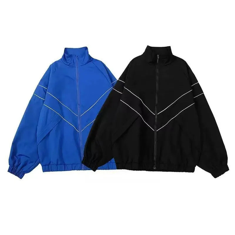 Hip Hop Varsity Jacket High Street Patchwork Color Black Windbreaker Coats