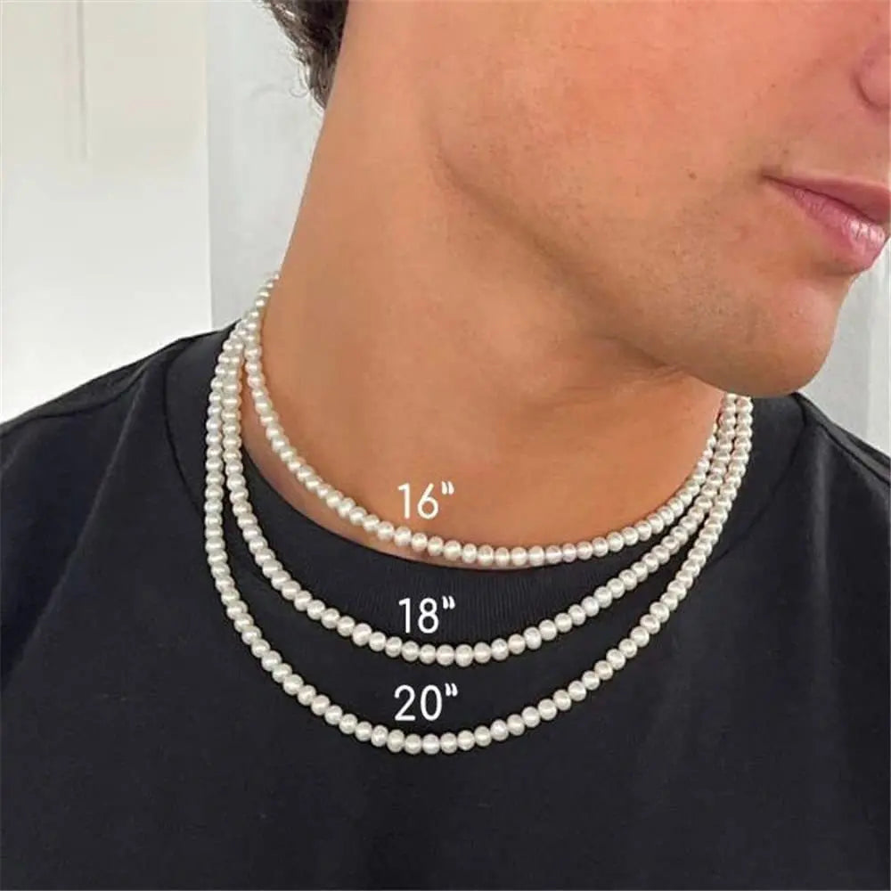 Pearl Necklace Men Simple Handmade Strand Bead Necklace