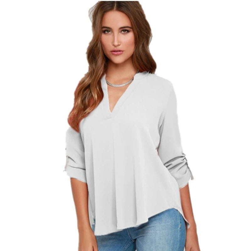 Blouses Long Sleeve  V-Neck Chiffon Blouse
