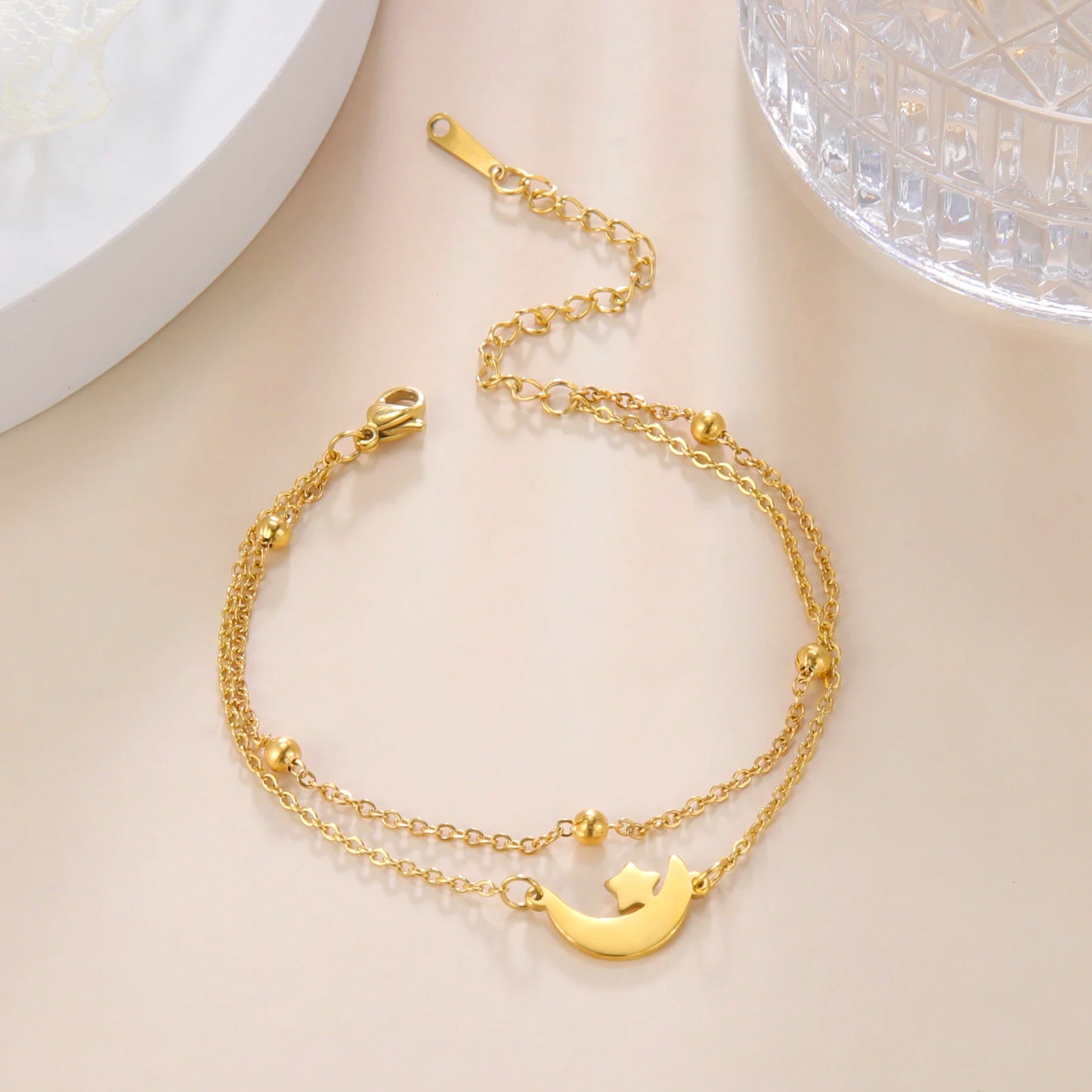 Cross Pendant Bracelets Stainless Steel Double Layer Chain