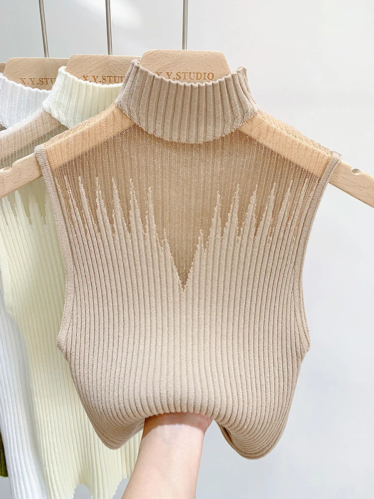 Tank Top Half Neck Vest Female Sleeveless Sweater