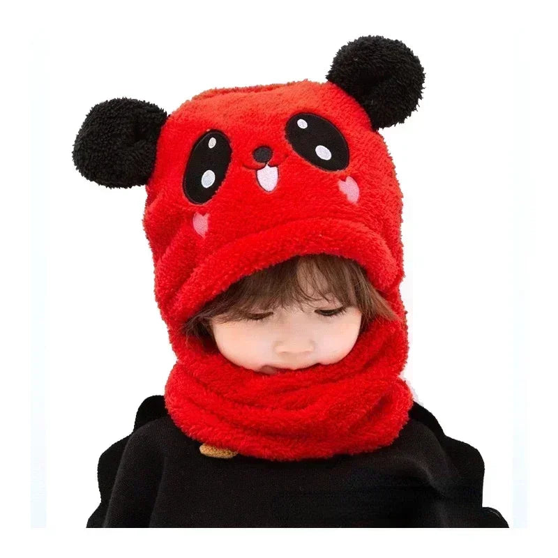 Cartoon Hat for Girls Boys Scarf Thicken Cap Winter Hat for Kids Newborn