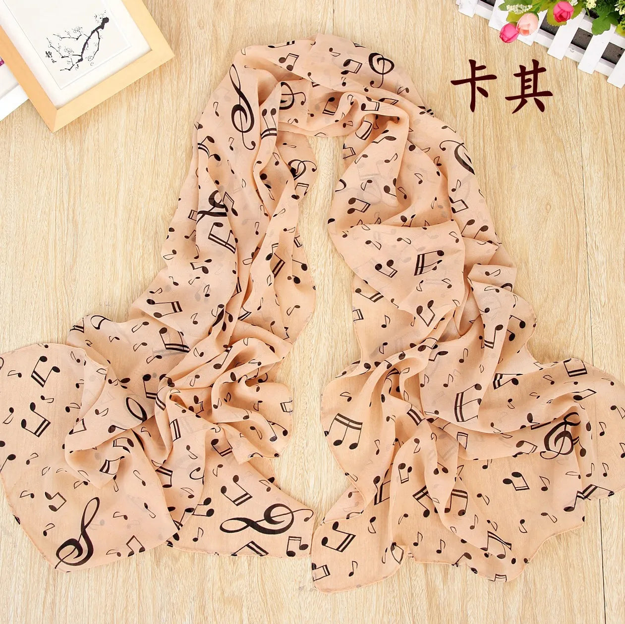 Ladies Musical Note Print Chiffon Neck Scarf