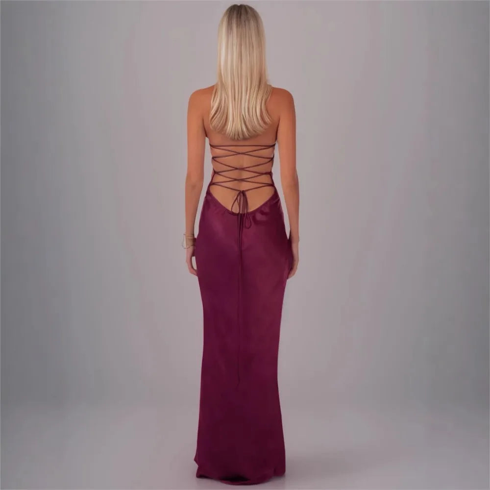 Sexy Tube Top Sequin Solid Color Backless Strappy Dress