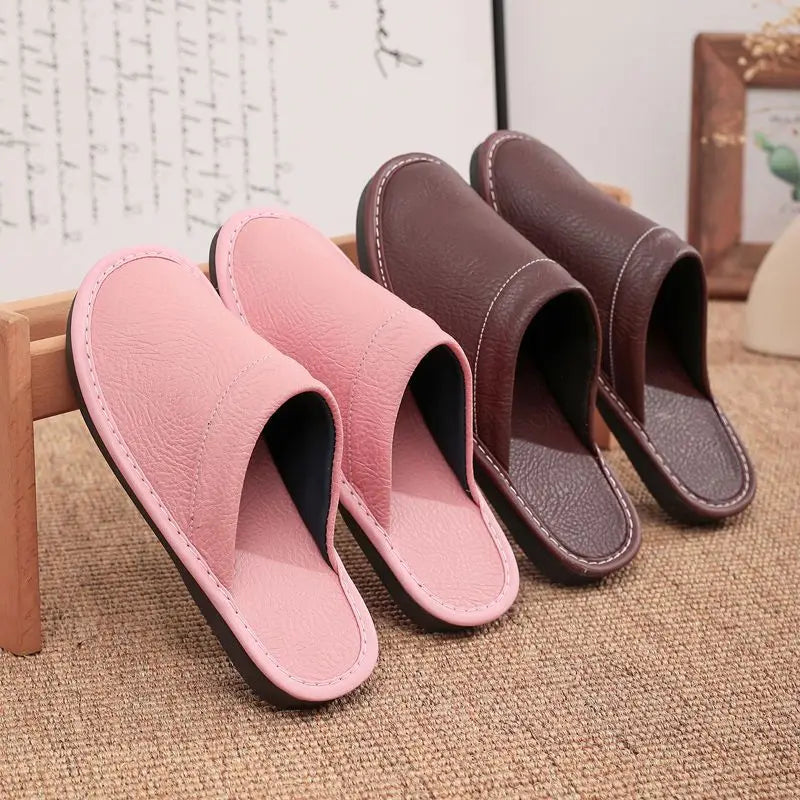 Unisex Leather Slippers  Non-slip Waterproof Floor Slides