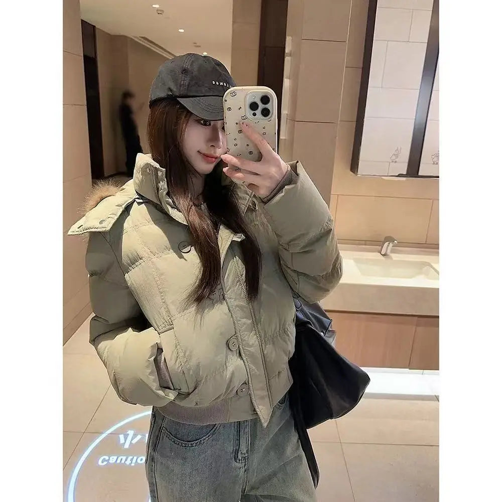 Fur Hooded Jacket Women Outerwear Female  Puffer Bubble Coat