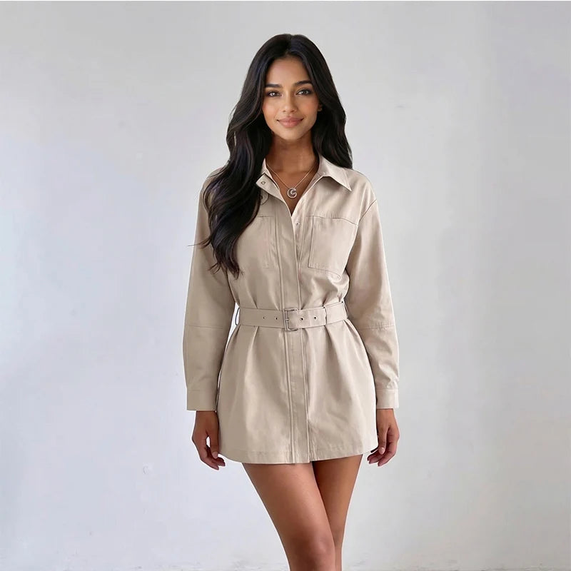 Belt Slim Fit Mini Dress With belt Elegant and Chic