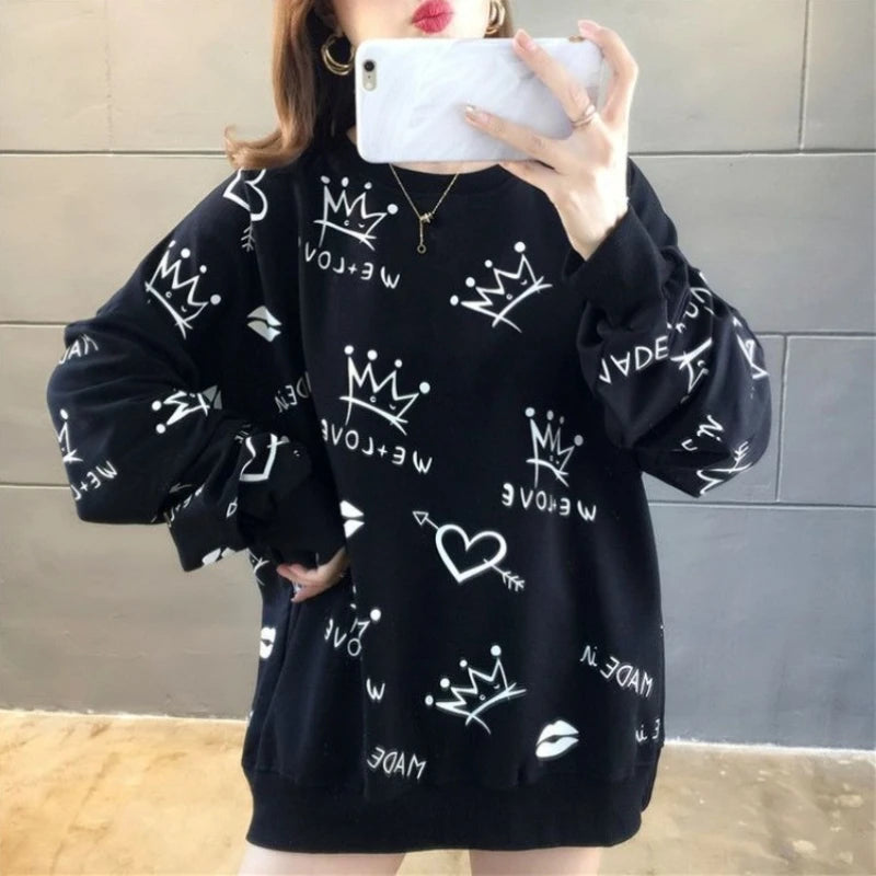 Women's Sweatshirts Black Youthful Clothes  New In Plus Size Female Pullover