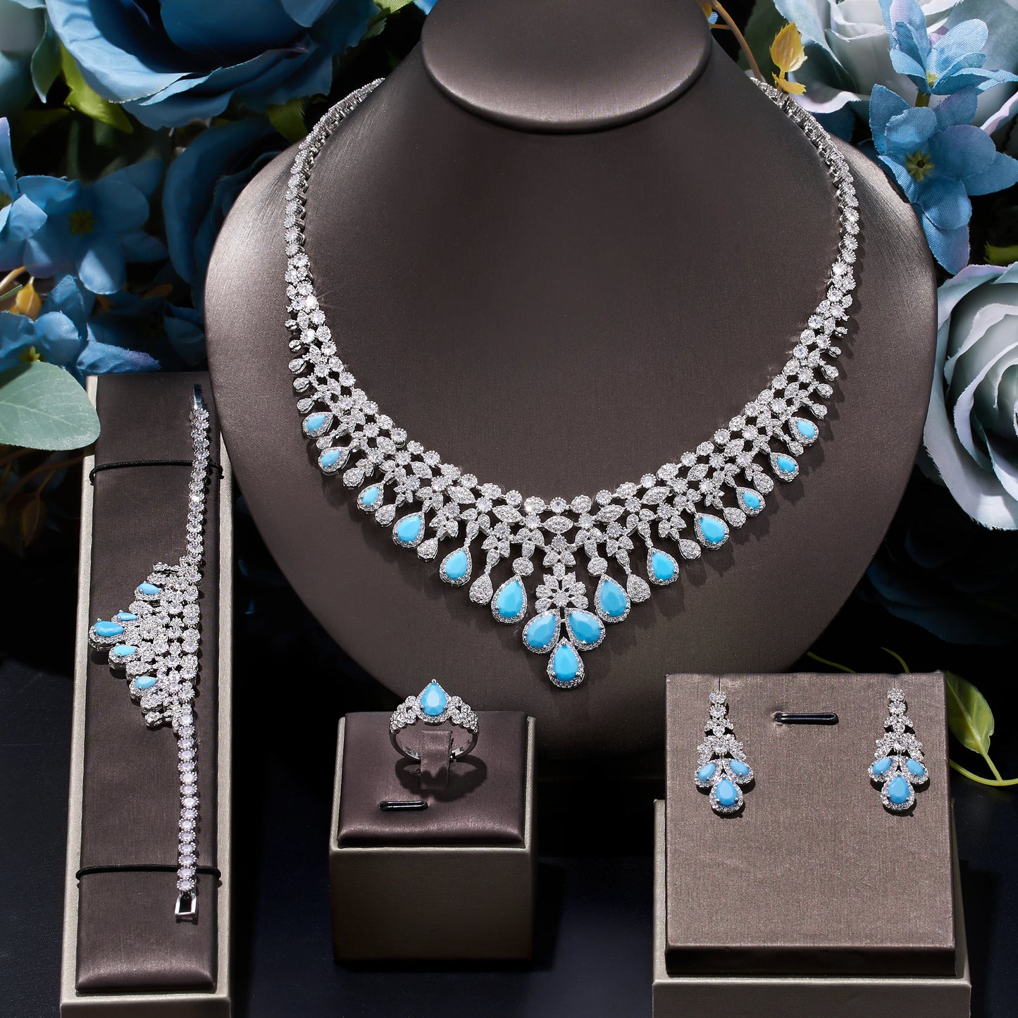 Zircon Super Deluxe Tassel Necklace Earrings