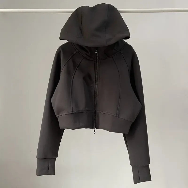 Solid Cropped Fashion Hoodies For Women  Dual Zippers Loose y2k Jackets
