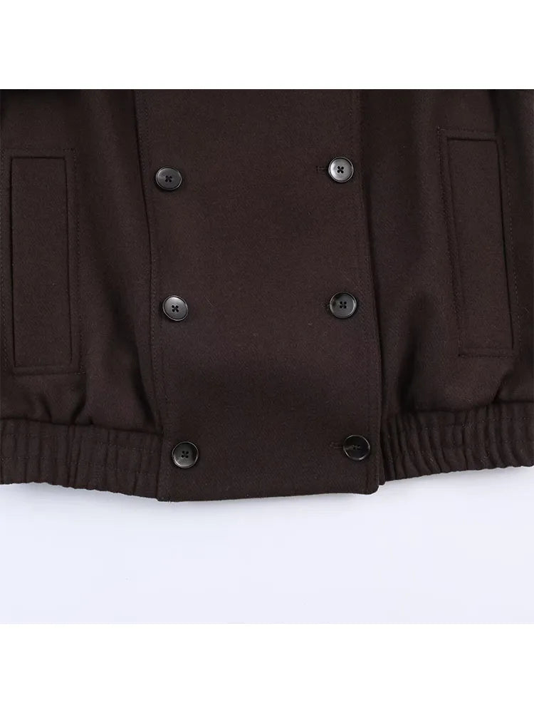 Fur Turn-Down Collar Coats Solid Long Sleeves Pocket Double Breasted Female Jackets