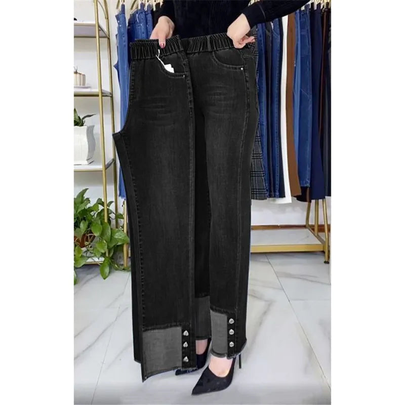 Middle-aged Women's Jeans Stretch Waist Denim
