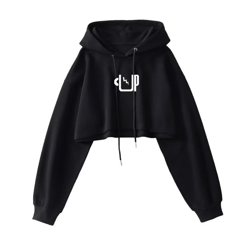 Sexy Short Hooded Sweatshirts Women Long Sleeve Crop Tops