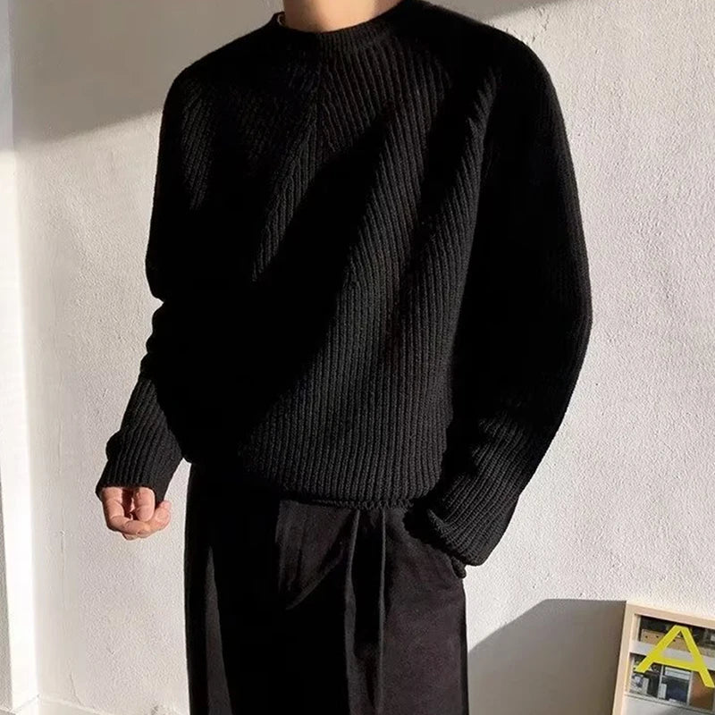 Streetwear Fashion Mens Knit Sweaters  Casual  Long Sleeve Jumper Tops For Men