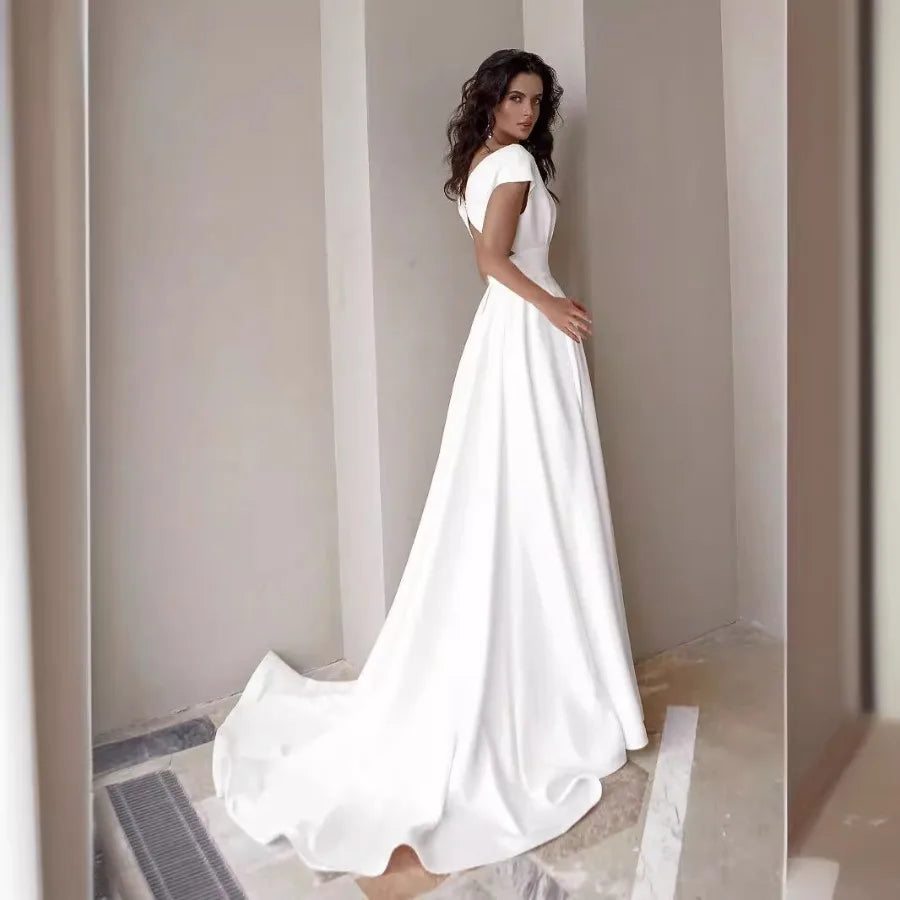 Sexy V-neck Ruffle Solid Mid Waist Temperament Maxi Dress