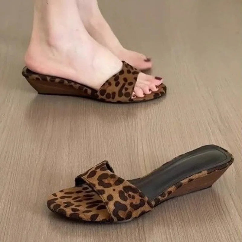 Women Slipper Fashion Med Wedge Heel Slip On Slides