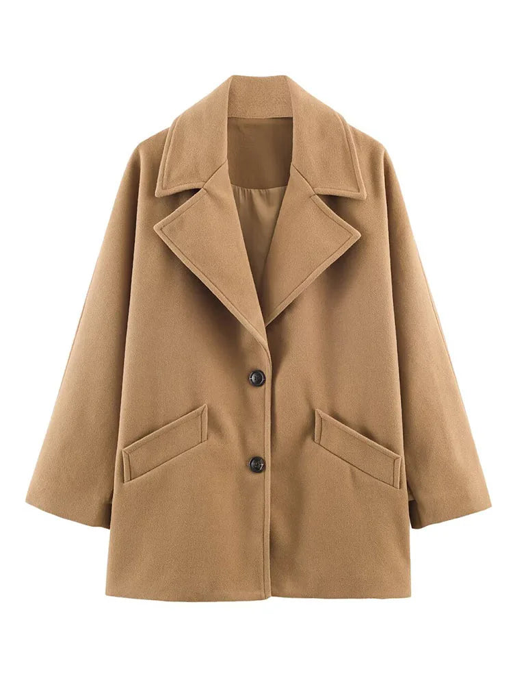 Versatile Loose Casual Coat  Single Breasted Long Sleeve Jacket
