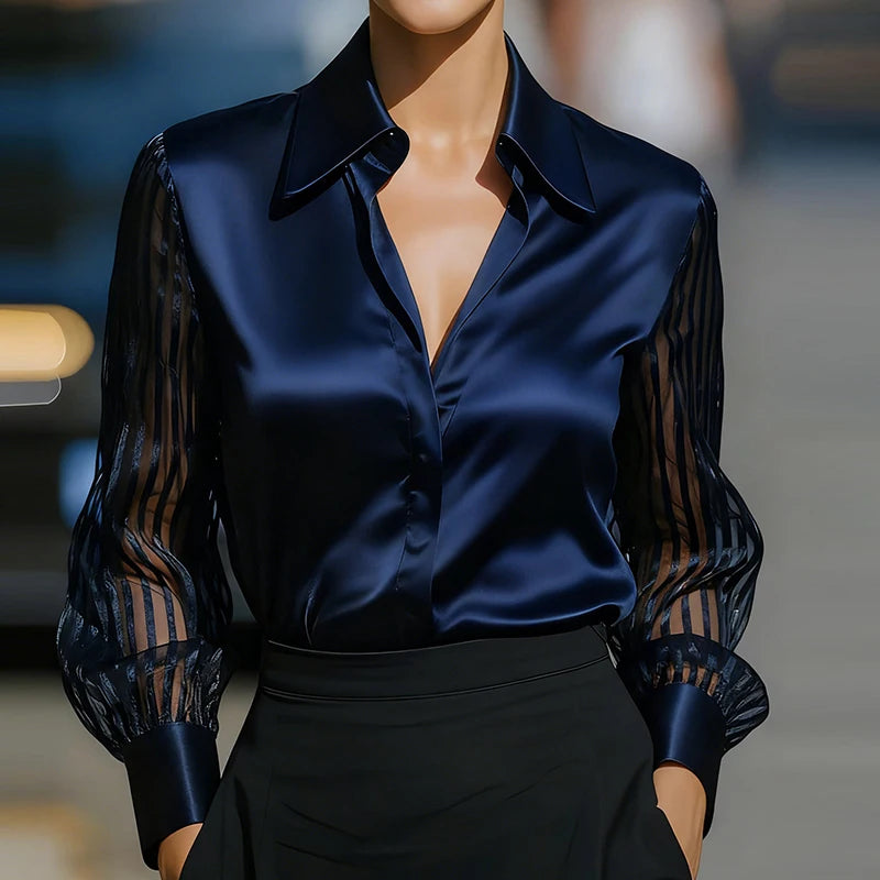 Elegant Blouses For WomenFlare Long Sleeve Button Silk Blouse