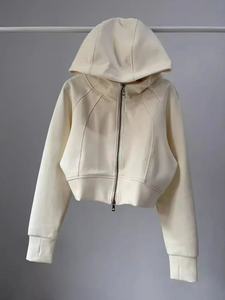 Solid Cropped Fashion Hoodies For Women  Dual Zippers Loose y2k Jackets
