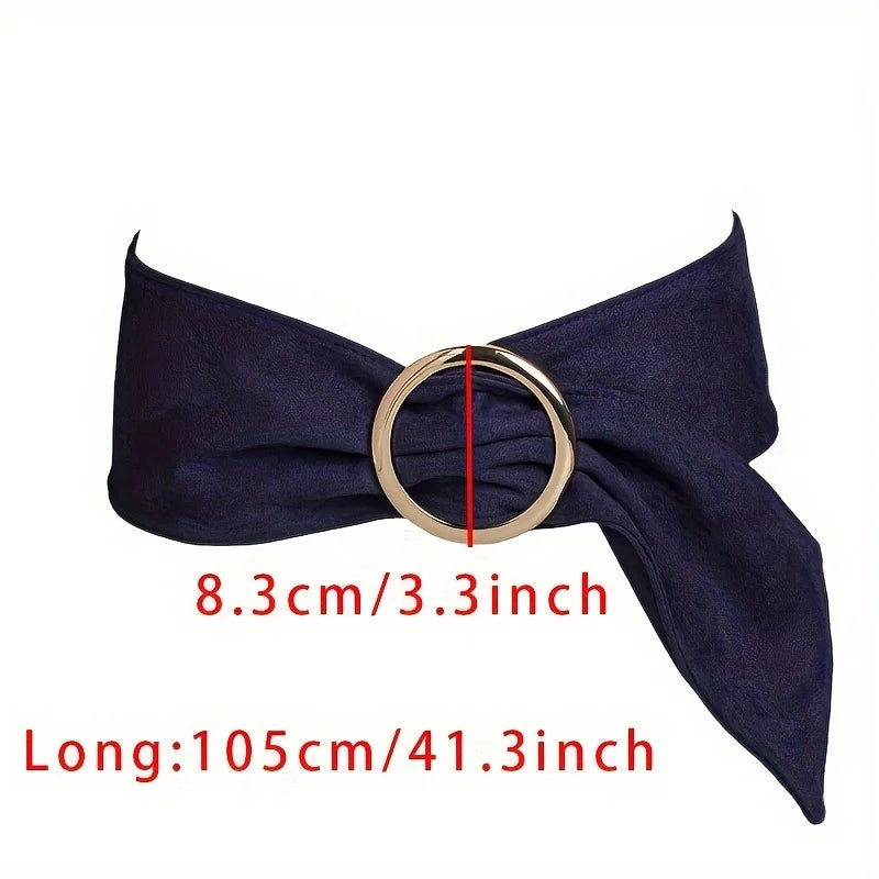 Fashionable and elegant retro women's high-end round buckle suede waist belt