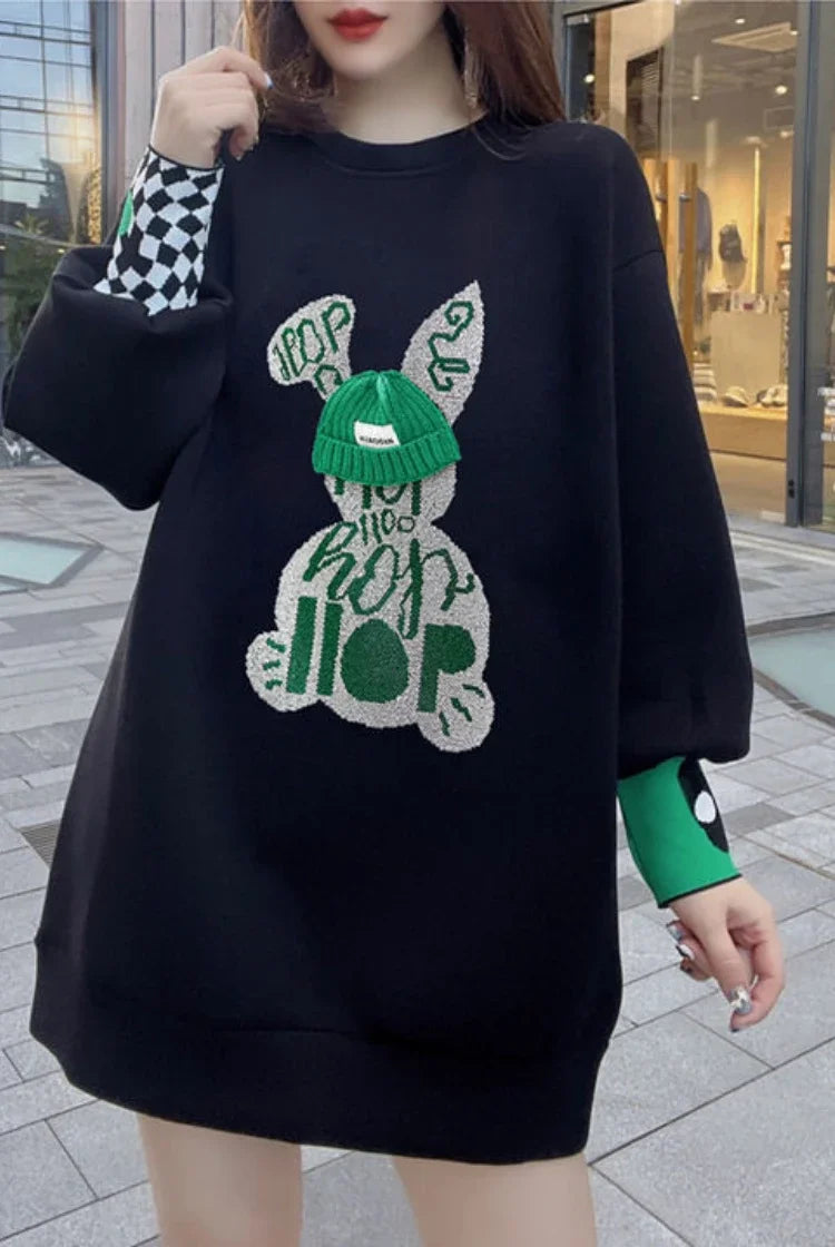 Sweatshirt for Women BlackGraphic Long   Embroidered Pullover