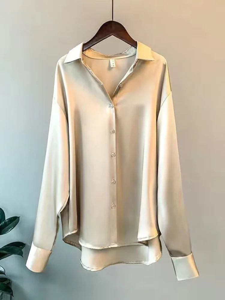 Women's Shirts Fall Satin Silk Oversize Blouse