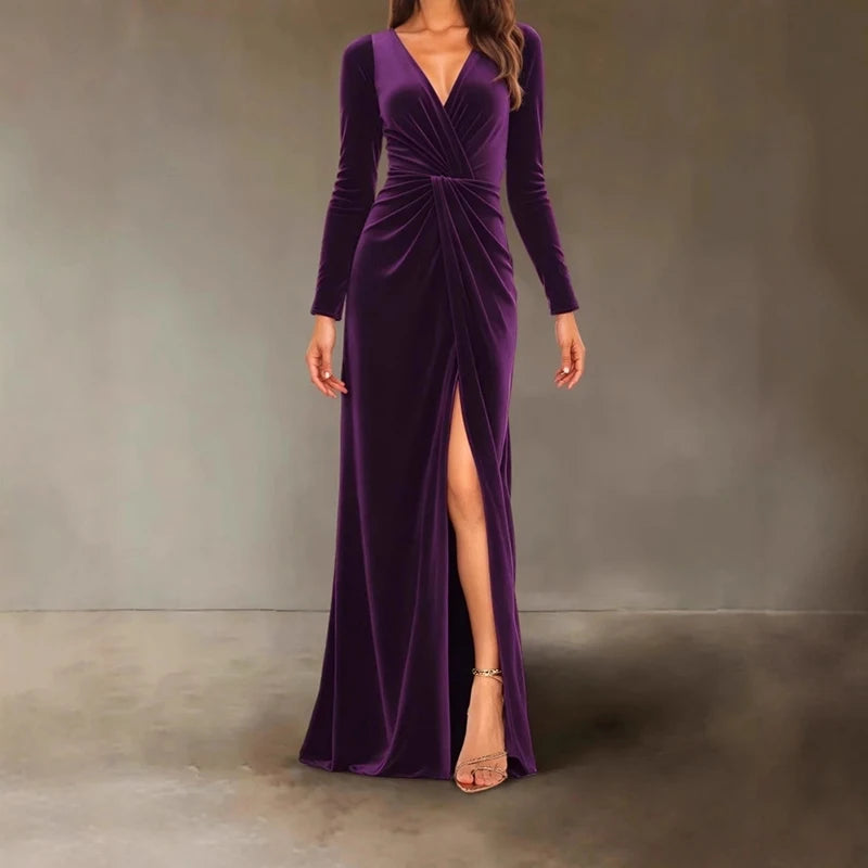 New V-neck Slim Twist High Waist Evening Dress