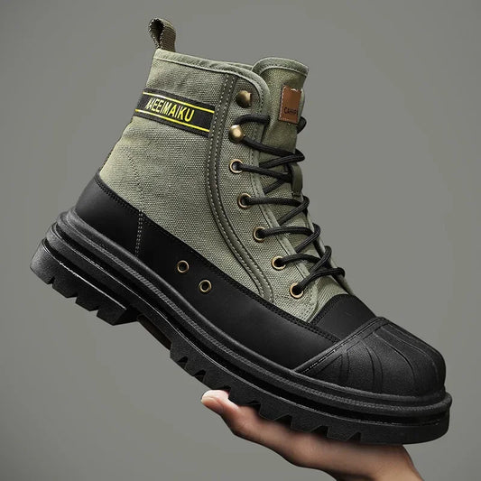Men Boots Outdoor Work Toe Cap Anti-collision Male Canvas Boot