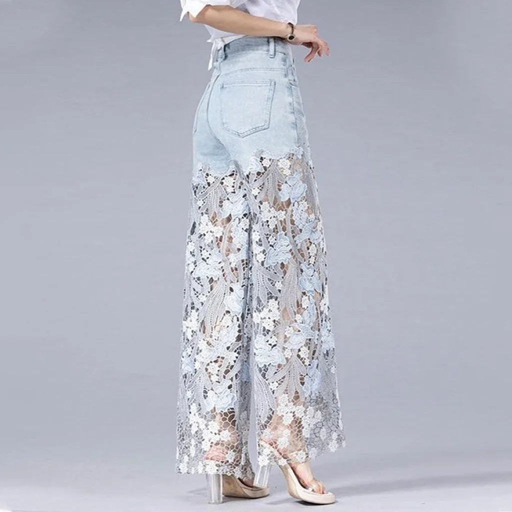Fashion Jeans for Women Solid Loose Spliced Applique Wide Leg Pants