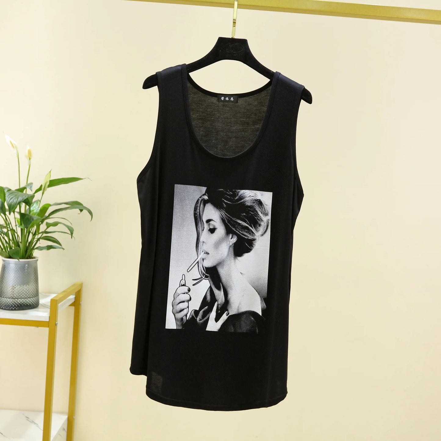 Women Long Tank Tops O-Neck Fashion Print