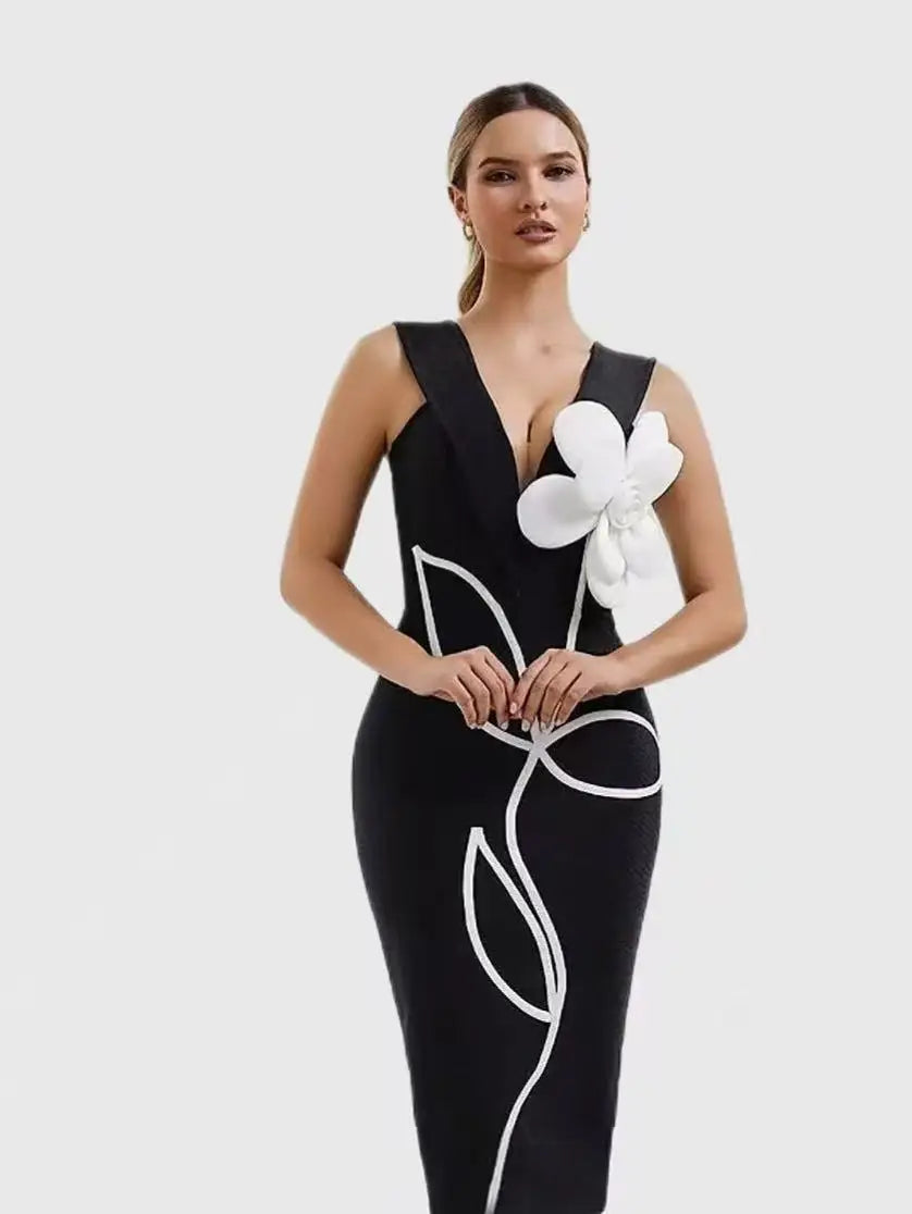 Women's Evening Dresses Sexy Strapless Tie White Flowers Elegant  Dress