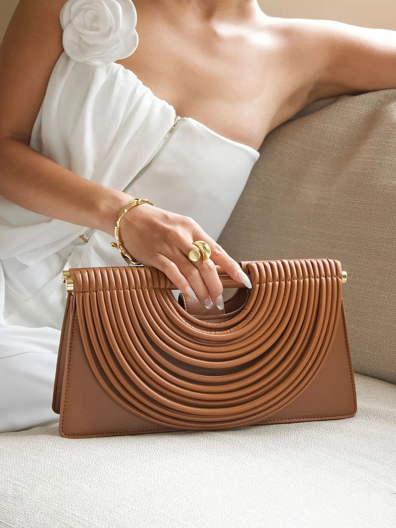 Handbags for Women Gold Luxury Designer Brand Handwoven Noodle Bags
