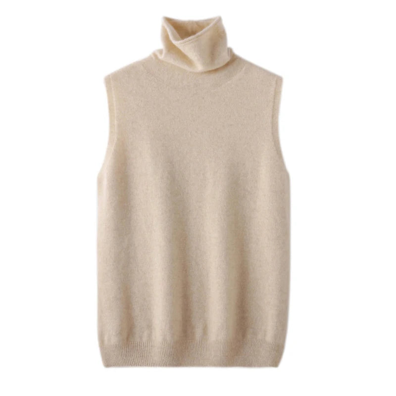 Wool Sleeveless Pullovers Turtleneck Sweater Waistcoat